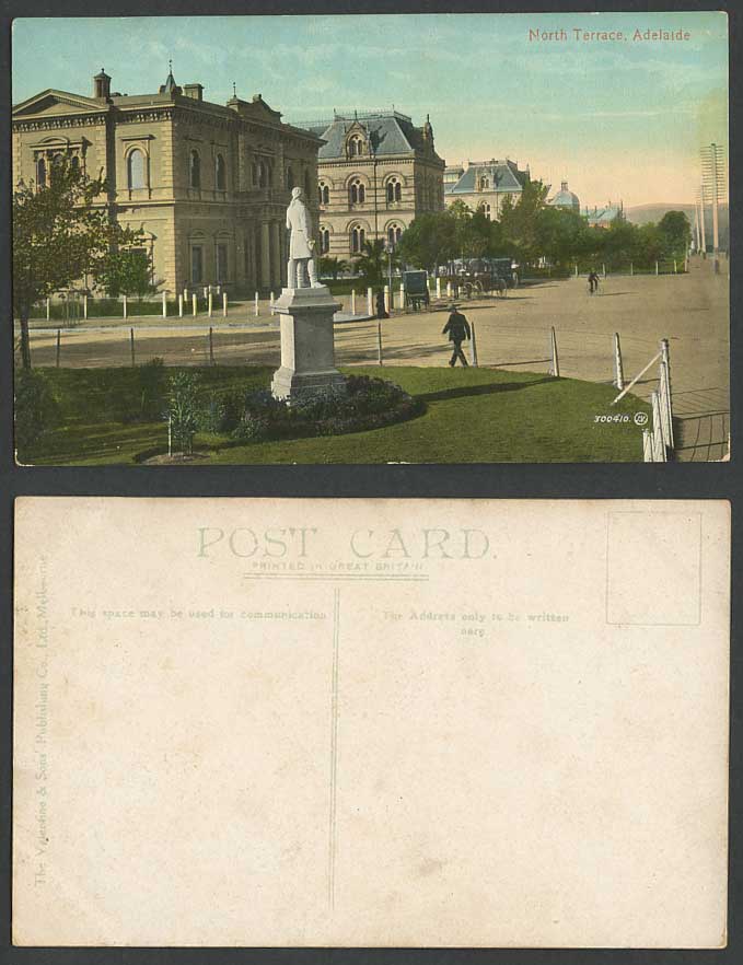 Australia Old Color Postcard Adelaide North Terrace Street Scene Statue Monument