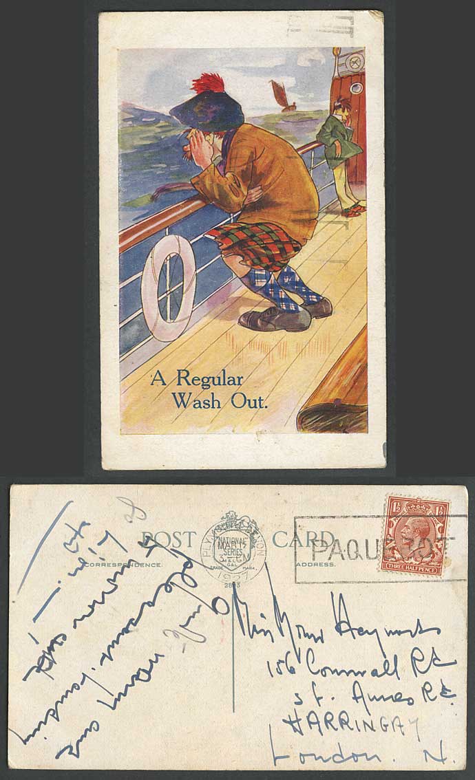 PAQUEBOT A Regular Wash Out Scottish Man on Boat or Ship Comic 1927 Old Postcard