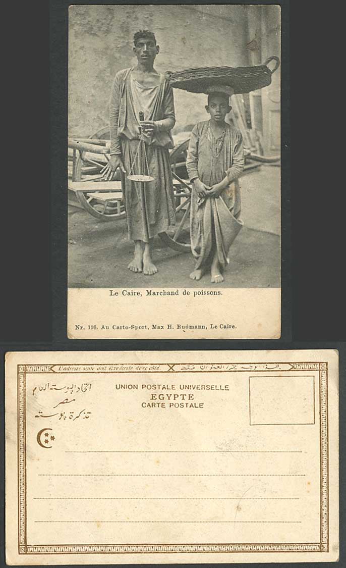 Egypt Old Postcard Cairo Marchand de Poissons Fish Merchant Vendor Seller Scales