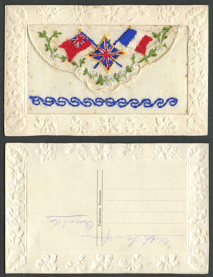 WW1 SILK Embroidered Old Postcard Flags Flowers, Empty Wallet, Novelty Greetings