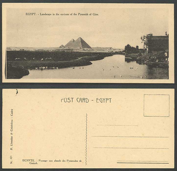Egypt Old Postcard PYRAMIDS of GIZA Landscape Environs, Nil Nile Birds, Bookmark