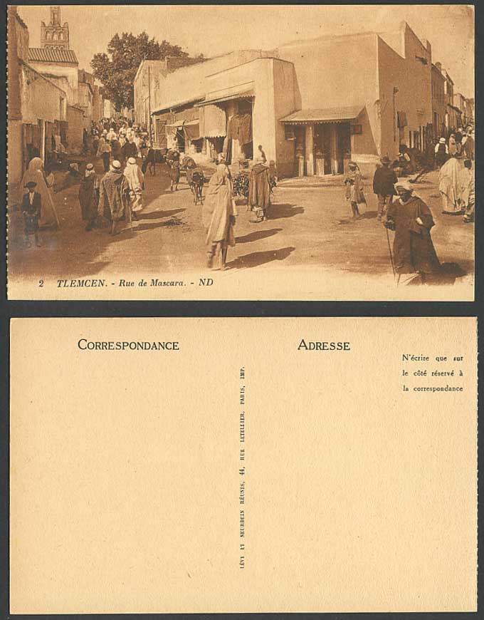 Algeria Old Postcard TLEMCEN Rue de Mascara Street Scene Donkeys Horse Natives 2