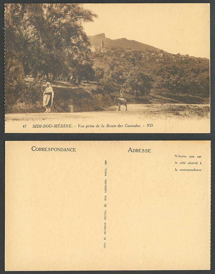 Algeria Old Postcard Sidi-Bou-Medine, Vue prise Rde la oute des Cascades, Donkey