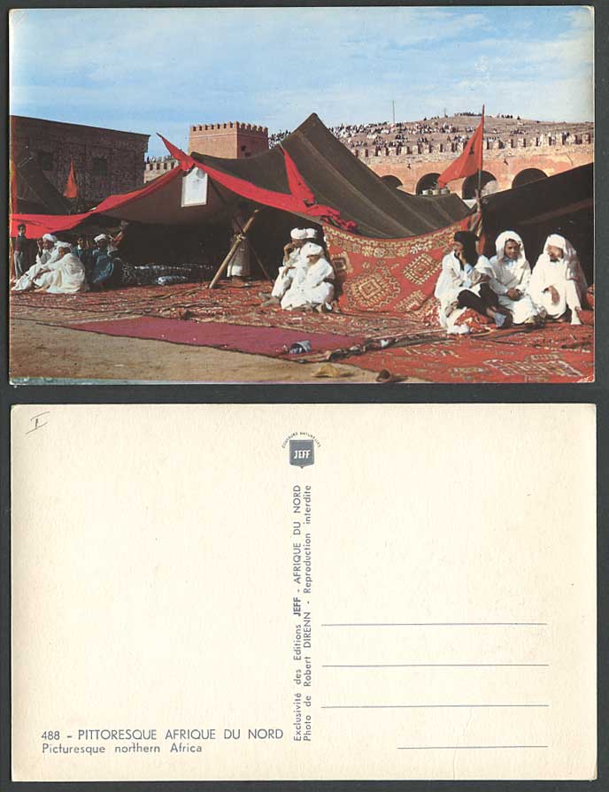 North Africa Picturesque Natives Tents Rugs Hill Flag Ethnic Old Colour Postcard