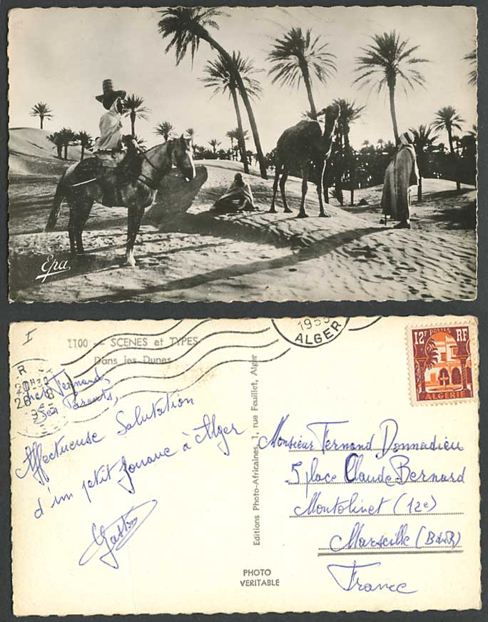 Algeria 12f 1955 Old RP Postcard Arab Arabe Arabic Horse Camel Desert Sand Dunes