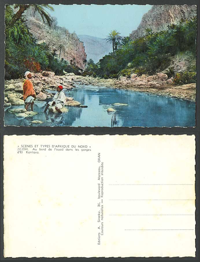 Algeria Old Postcard El Kantara Gorge Gorges River Scene Arab Man Boy Palm Trees