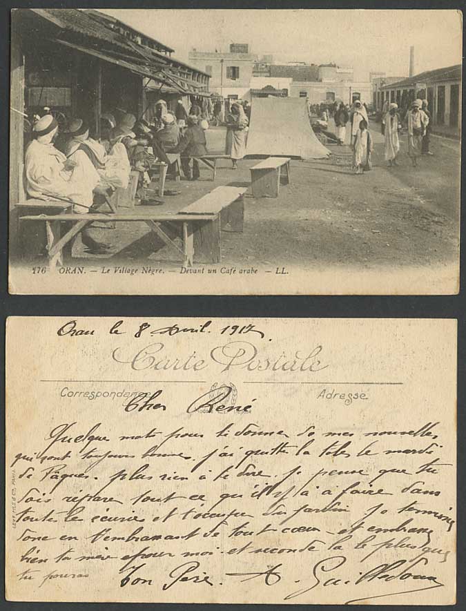 Algeria 1917 Old Postcard ORAN Village Negre Cafe Arabe Arab Arabic Street Scene