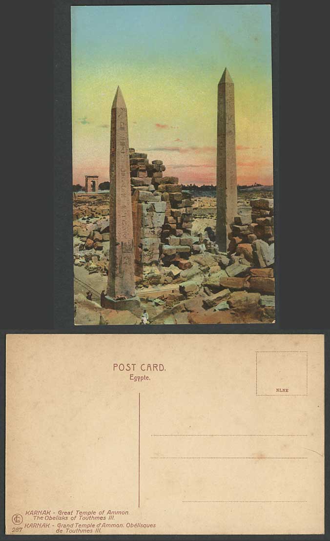 Egypt Old Postcard KARNAK Great Temple of Ammon Obelisks Touthmes III Obelisque