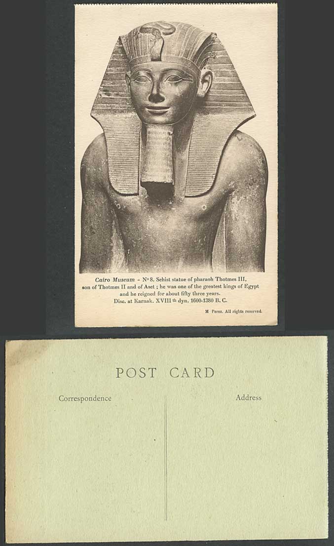 Egypt Old Postcard Cairo Museum Pharaoh Thotmes III, Son of Thotmes II & of Aset