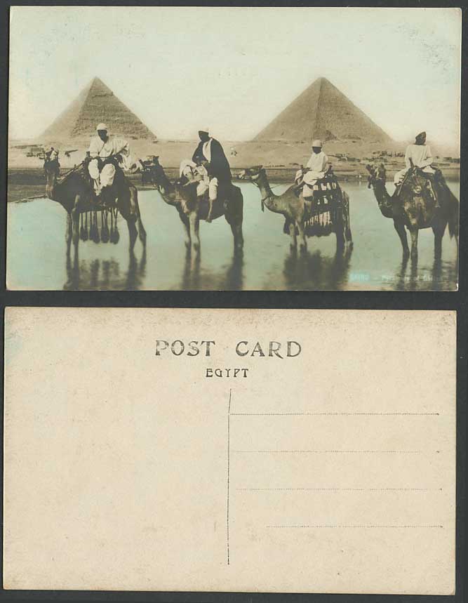 Egypt Old Postcard Cairo PYRAMIDS During The Flood, Camels Camel Riders Nil Nile