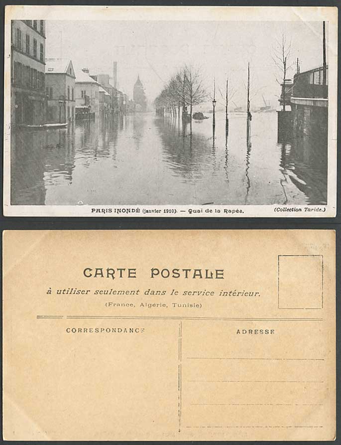 PARIS FLOOD 1910 Old Postcard Quai de La Rapee Quay Flooded Street Flooding Lamp