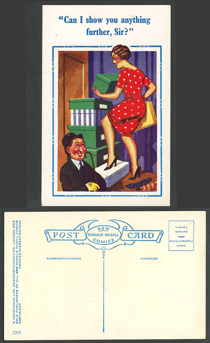 Donald McGill Old Postcard Can I Show you anything further Sir Office Saucy 2204
