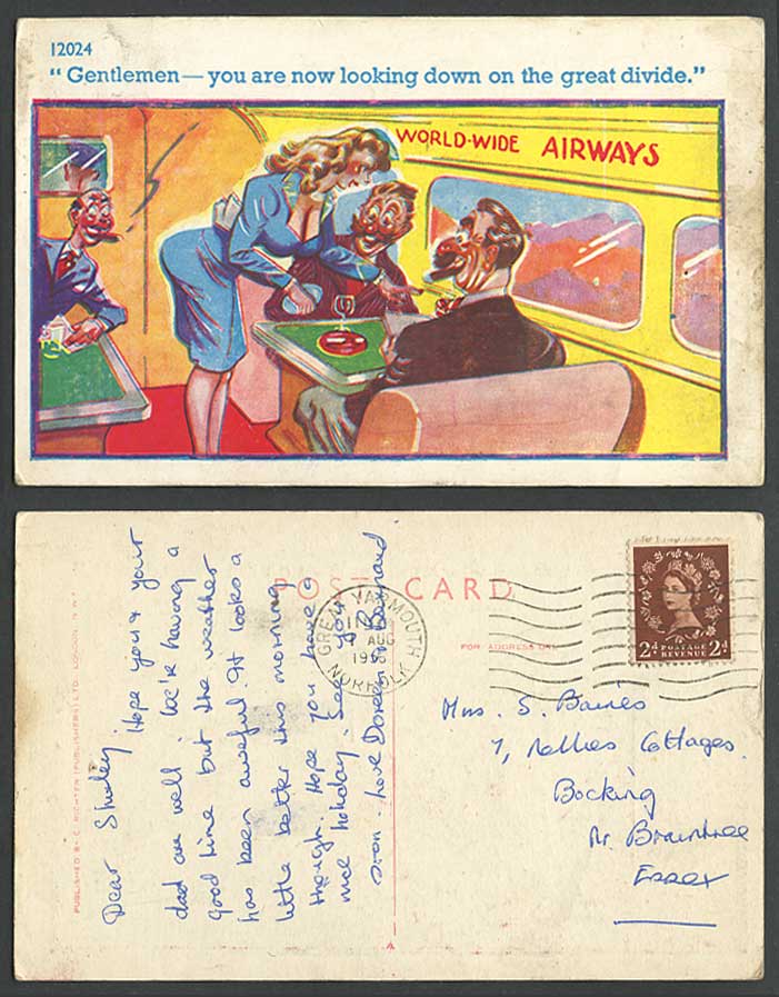World-Wide Airways, Gentlemen U R looking down on great divide 1956 Old Postcard