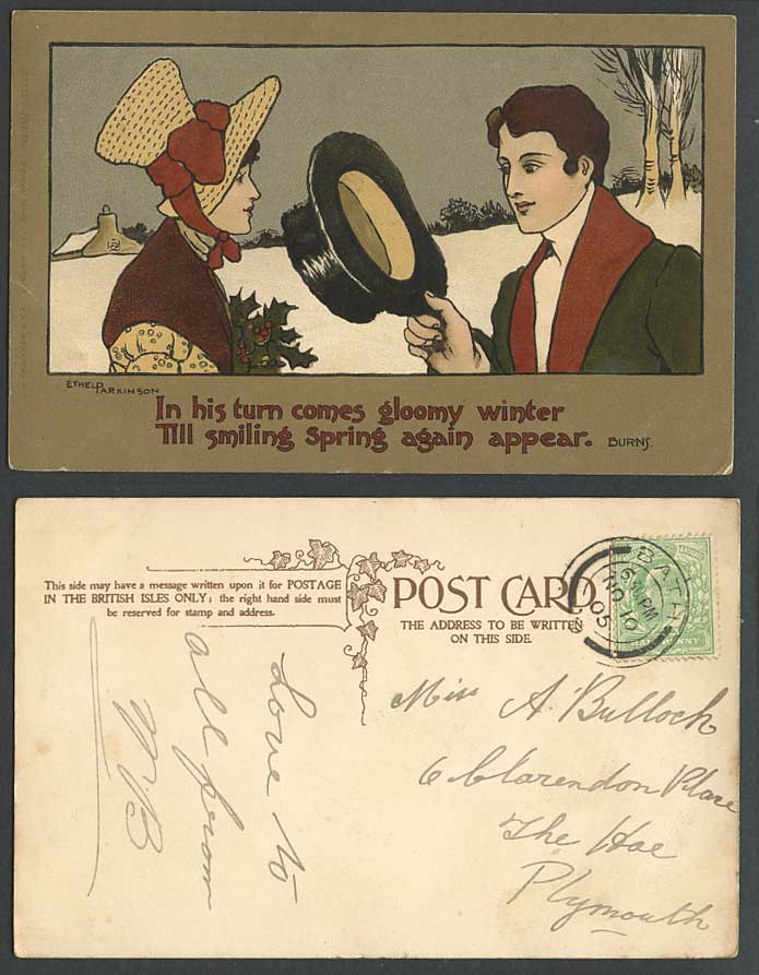 Ethel Parkinson 1905 Old Postcard Winter, Till Smiling Spring Again Appear Burns
