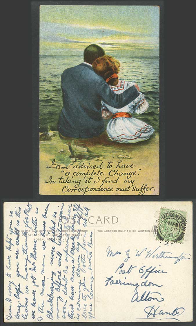 Romance Man & Lady, Complete Change Correspondence Must Suffer 1908 Old Postcard