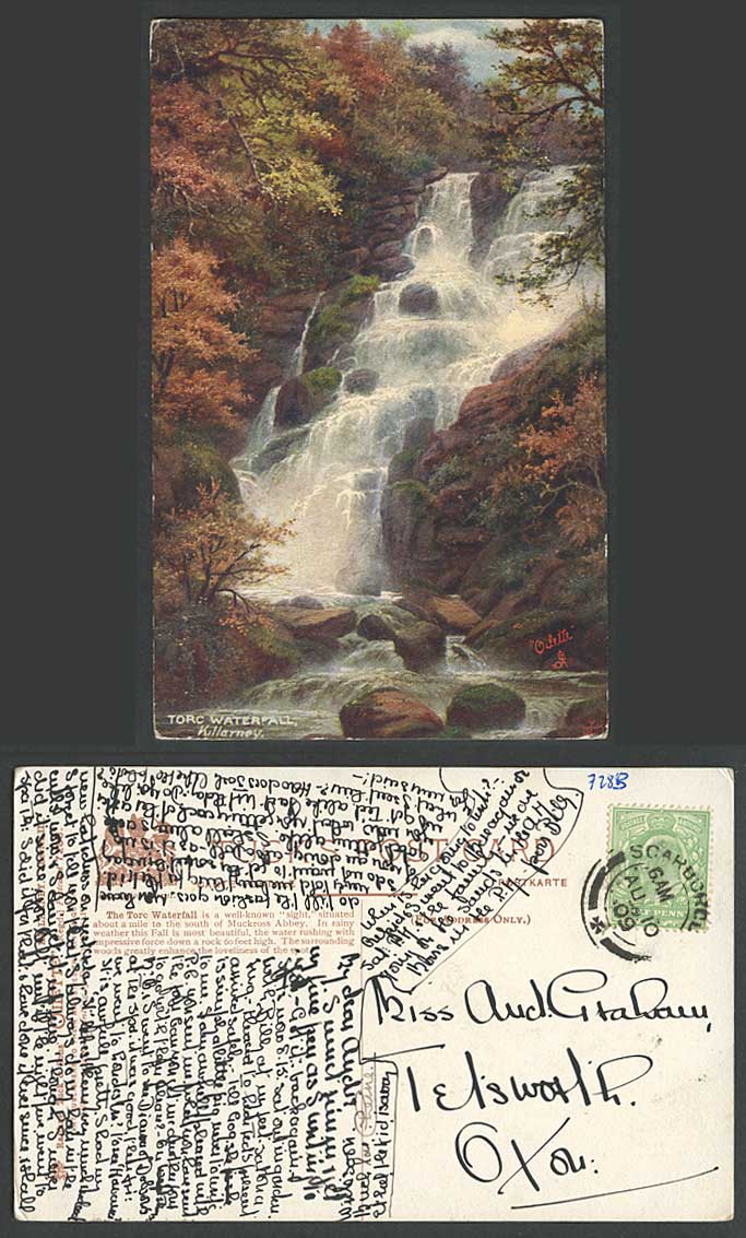 Ireland Kerry 1909 Old Tuck's Oilette Postcard Torc Waterfall Cascade, Killarney