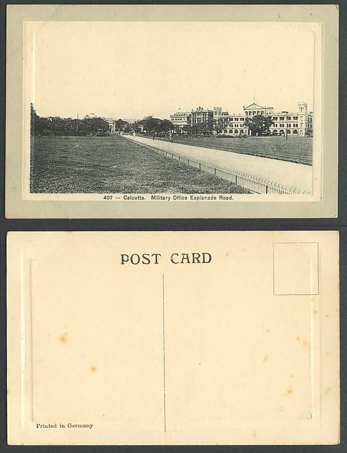 India Old Embossed Postcard Calcutta Military Office Esplanade Road Street Scene