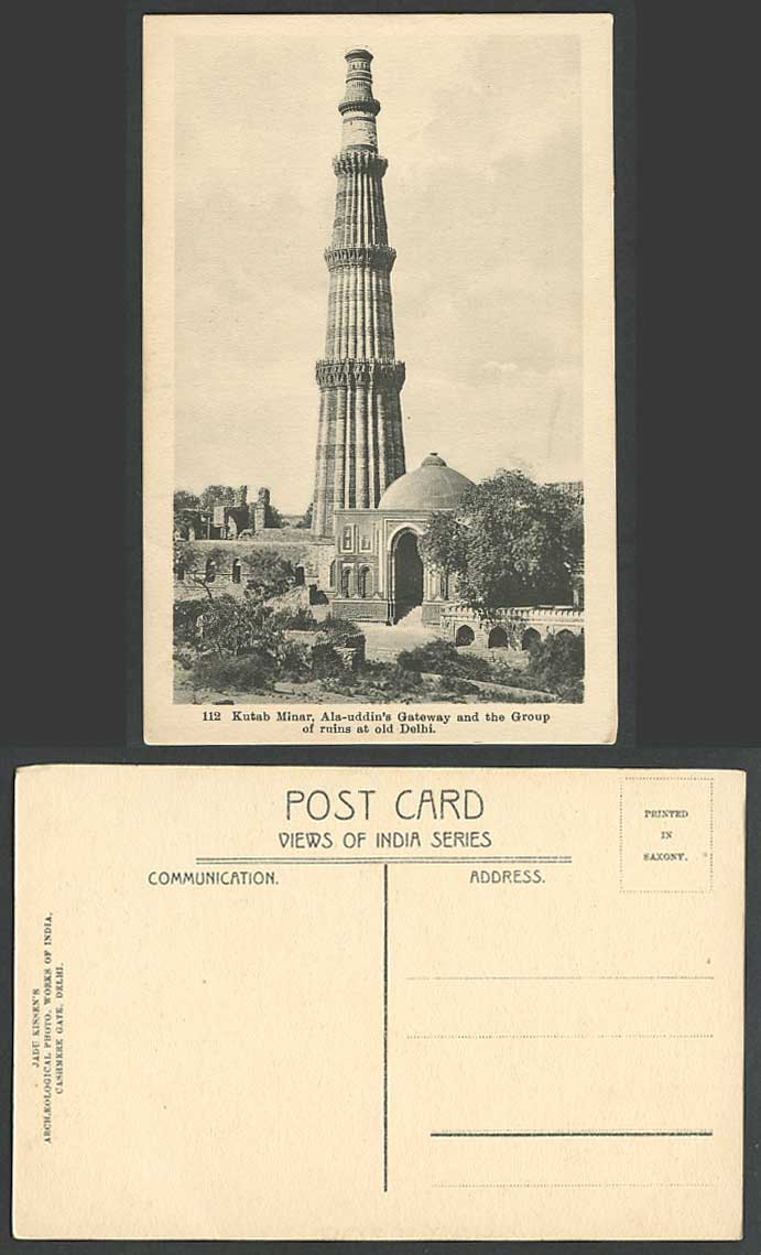 India Old Postcard Qutub Kutab Minar Ala-uddin's Gateway Group of Ruins at Delhi