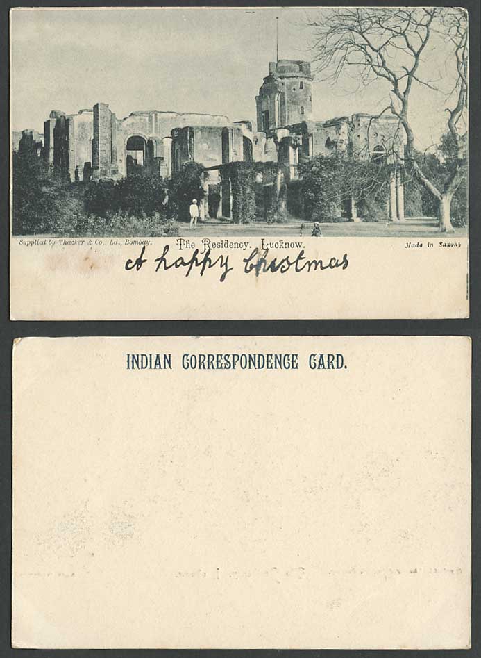 India Indian Correspondence Card Old Postcard The Residency Lucknow Ruin Thacker
