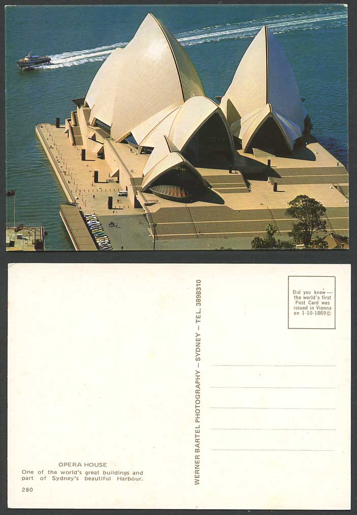Australia 1977 Postcard Sydney Harbour Opera House Aerial View NSW Car Park Boat