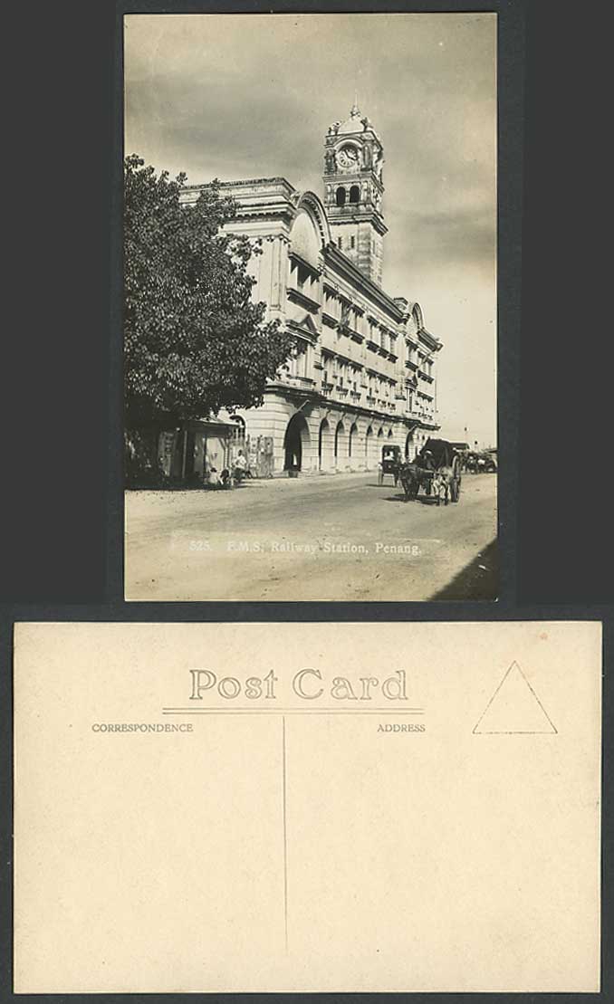 Penang Old RP Postcard F.M.S. Railway Station Clock Tower Federated Malay States