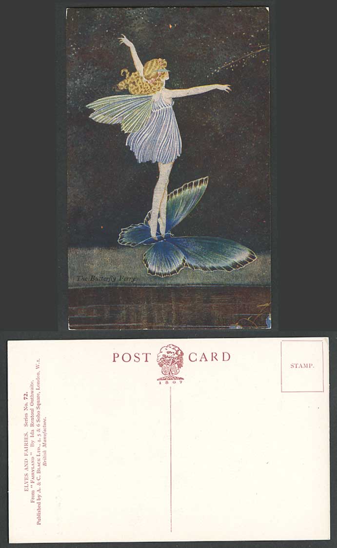 Ida R. OUTHWAITE Old Postcard Butterfly Ferry Elves & Fairies Fairyland 72, Girl