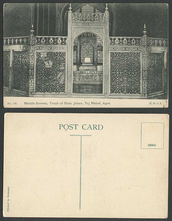 India Old Postcard Marble Screen Grille, Tomb of Shah Johan Jahan TAJ MAHAL Agra