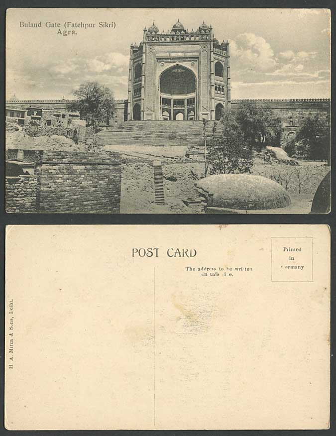 India Old Postcard 1602 Buland Gate FATEHPUR SIKRI Agra Steps Walls HA Mirza Son