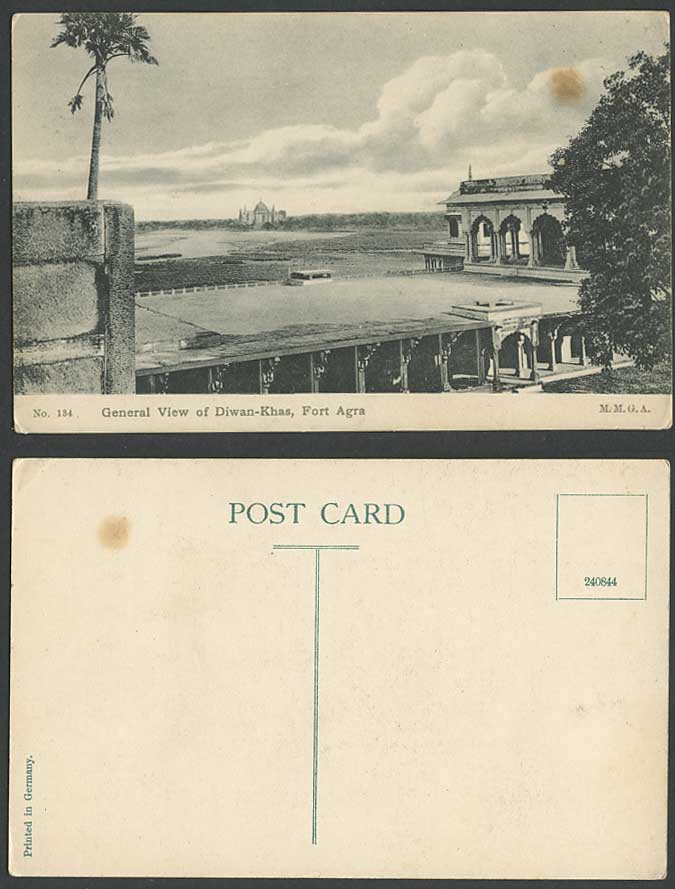 India Old Postcard General View of Diwan-Khas Fort Agra Palm Tree M.M.G.A No.134