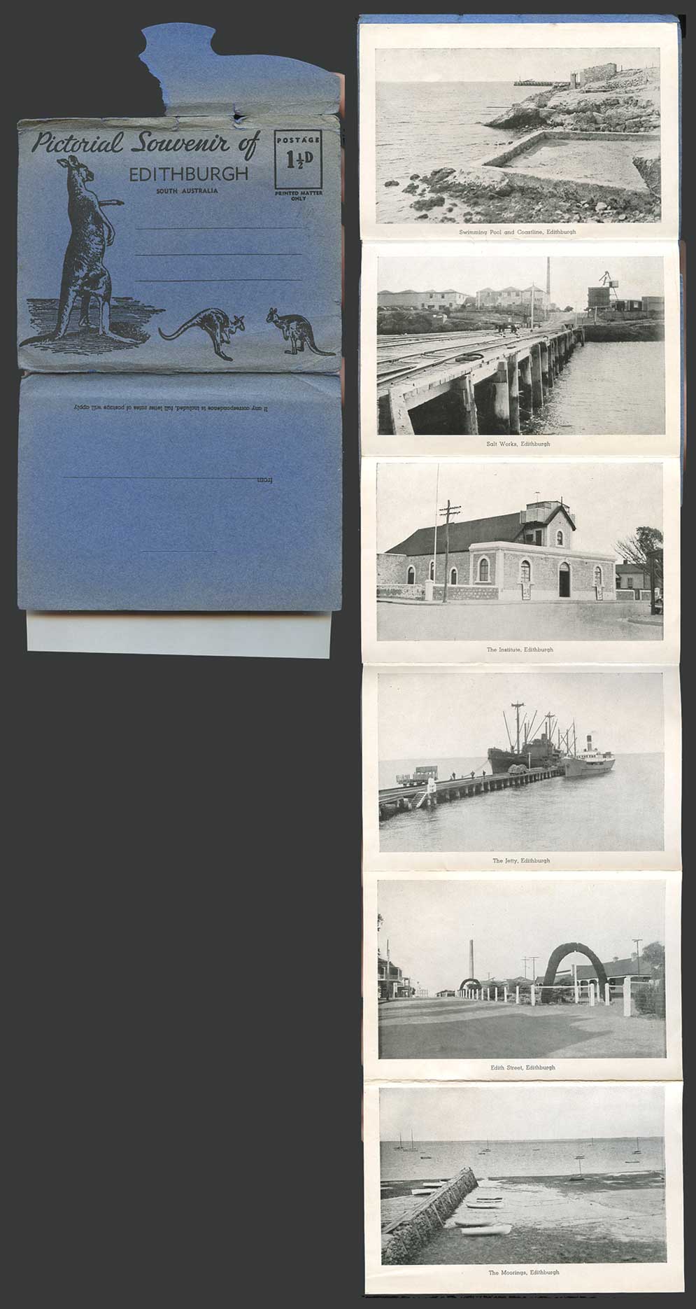 Australia Edithburgh Old Pull-Out Card Edith Street, Salt Works, Institute Jetty