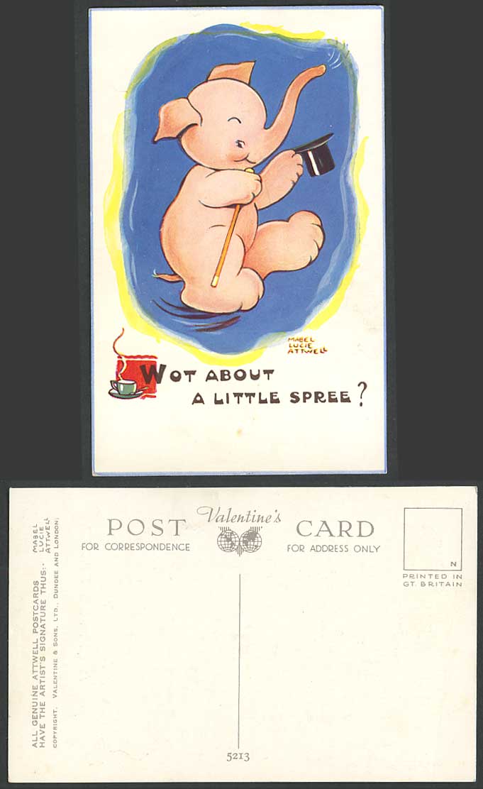 MABEL LUCIE ATTWELL Old Postcard Circus Elephant Wot About Little Spree 5213 Zoo