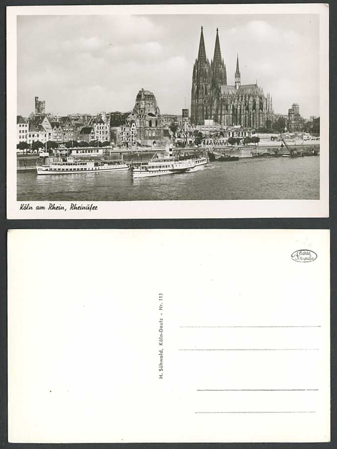 Germany Cologne Dom Cathedral Rhein River Ferries Ferry Boats Ships Old Postcard