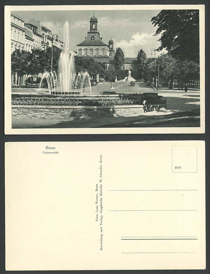 Germany BONN University School, Universitaet Fountain Statue Old Postcard German