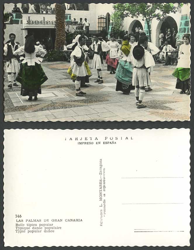 Spain Las Palmas Gran Canaria, Typical Popular Dance Dancing Old Colour Postcard