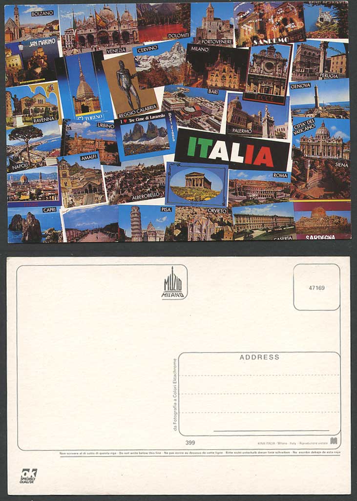 Italy Multiview Postcard Bolzano Orvieto Carpi Alberobello Bari Urbino Rom Pisa