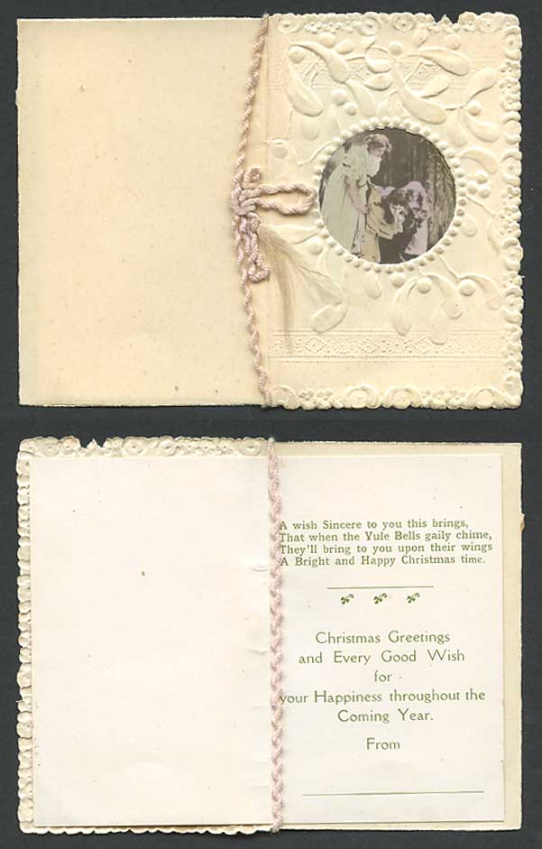Small Vintage Old Greeting Card Women Christmas Greetings Coming Year Yule Bells