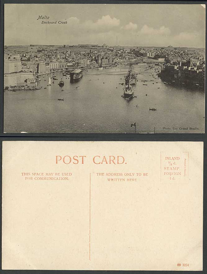 Malta Old Postcard Dockyard Creek Valletta Warships Battleships Military Vessels