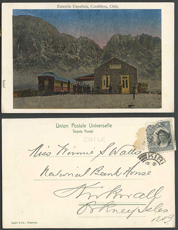 Chile Old UB Glossy Postcard Estacion Uspallata Cordillera Railway Station Train