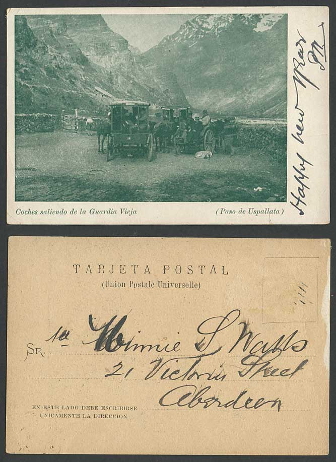 Chile Old UB Postcard Paso de Uspallata Coches saliendo de la Guardia Vieja Cart