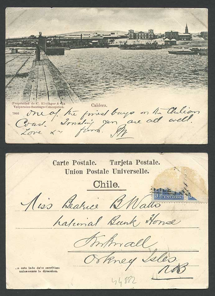 Chile Old UB Postcard Caldera Panorama Harbour Pier Jetty Breakwater Boats Ships