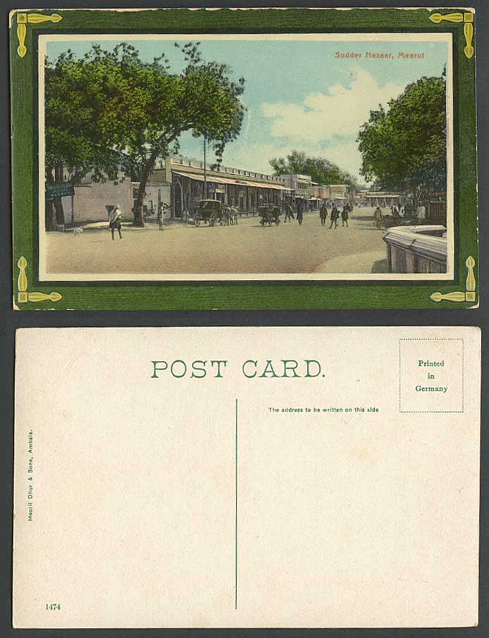 India Old Colour Postcard Sudder Bazaar Meerut, Bazar Market Street Scene, Carts
