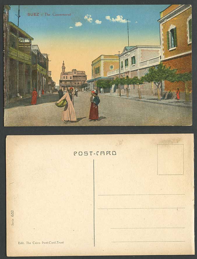 Egypt Old Colour Postcard Suez The Governorat, Street Scene, A Man Carrying Baby