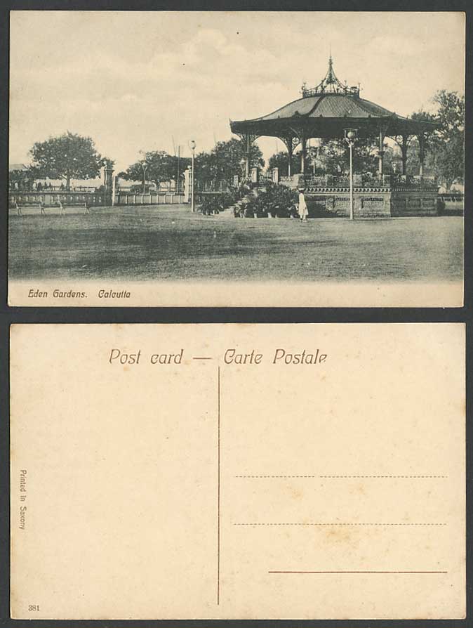 India Old Postcard Bandstand Band Stand Eden Gardens Calcutta Garden Man No. 381