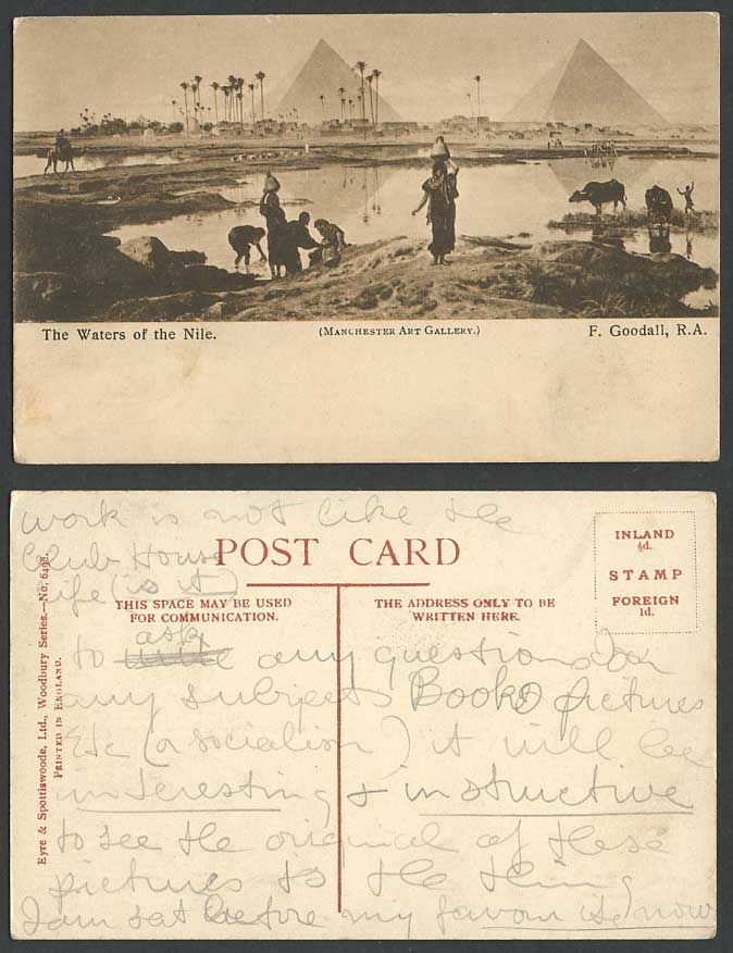 Egypt F. Goodall Old Postcard Cairo Pyramids, Waters of Nile Flood Drawing Water
