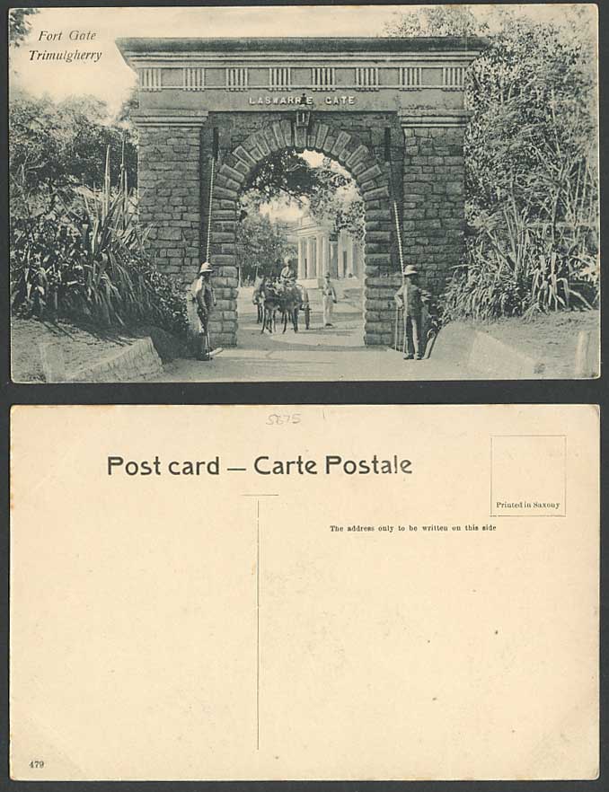 India Old Postcard Fortress Laswarrie FORT GATE Guard Soldier Horse Trimulgherry