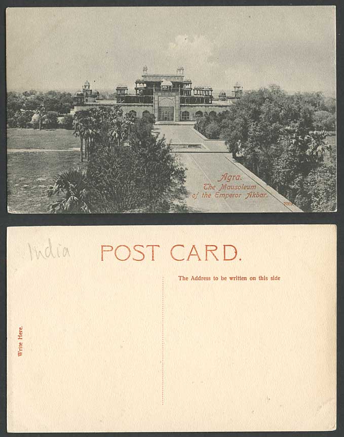 India Old Postcard The Mausoleum of The Emperor Akbar Agra Tomb Palm Trees 7002