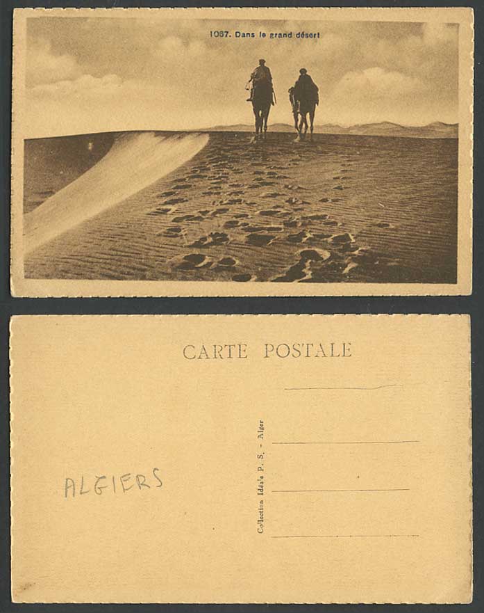 Algeria Old Postcard Dans le Grand Desert, Sand Dunes Camel Riders Camels, Alger