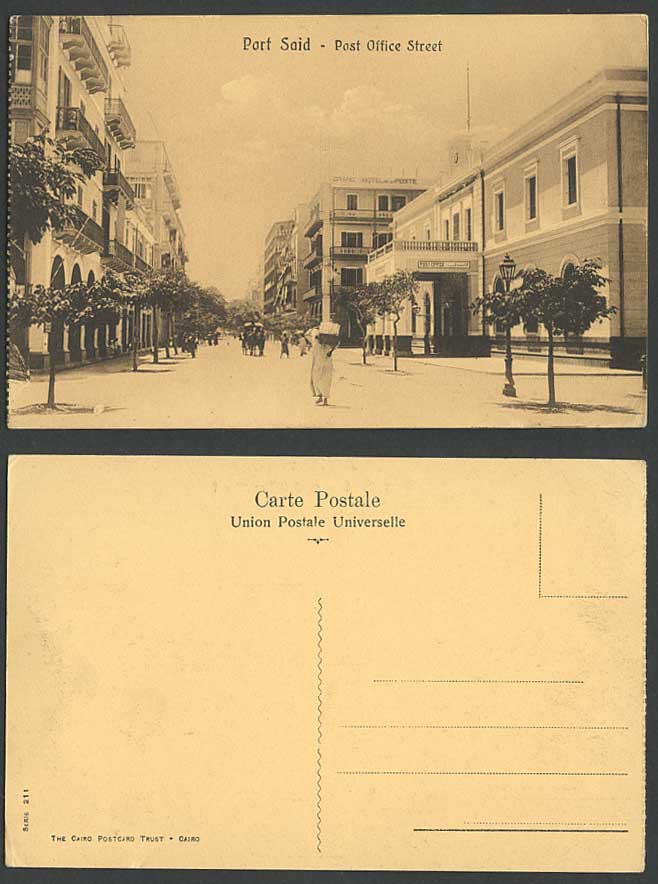 Egypt Old Postcard Port Said, Post Office Street Scene & Grand Hotel de la Poste