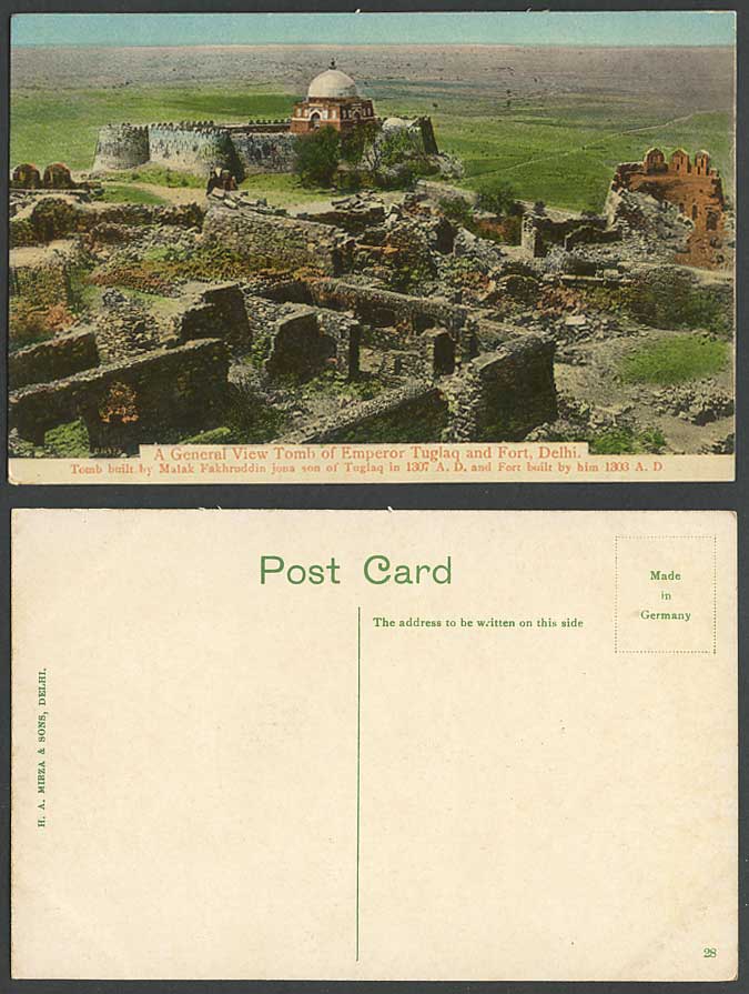 India Old Postcard Delhi Fort Tomb Emperor Tuglaq Built by Malak Fakhruddin Ruin
