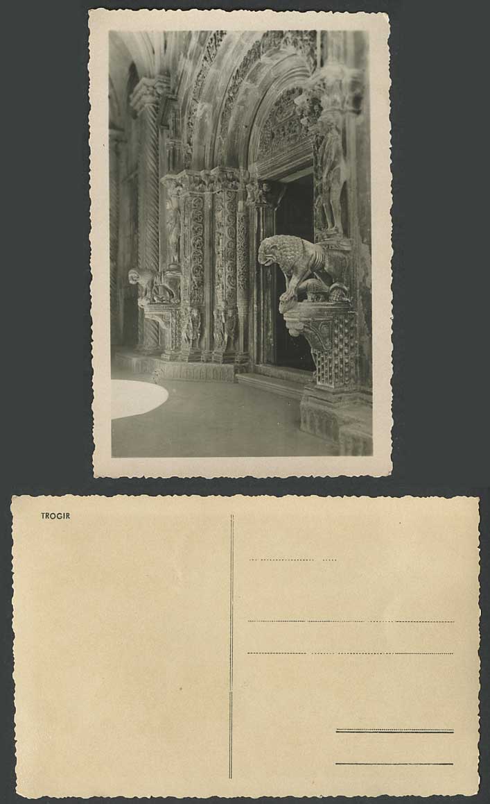 Croatia Yugoslavia c.1920 Old Postcard TROGIR Trau Atrio del Duomo Gate Statues